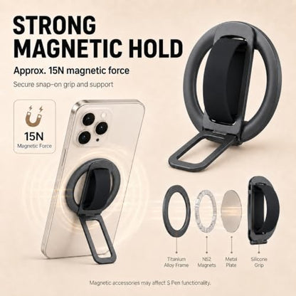 Magnetic Silicone Phone Grip | Super Strong Magnetic Design, 360° Rotation, Comfortable Grip, Compatible with iPhone 16/15/14/13/12 Series, Perfect for Selfies and Watching Videos - color: Deep Black