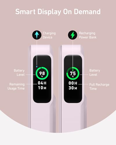 Anker MagGo Power Bank, 10,000mAh Qi2-Certified 15W Max Portable Charger | Fast MagSafe-Compatible Battery Pack, Smart Display, Foldable Stand, for iPhone 16 / 15 / 14 / 13 Only (USB-C Cable Included) - color: Violet