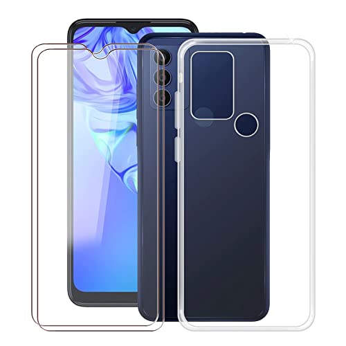Cover for TCL 30 SE (6.52") with [2 X Tempered Glass Protective Film], [Ultra-Thin Clear Soft TPU Shockproof Case] Anti-Yellow Phone Case for TCL 30 SE - Clear