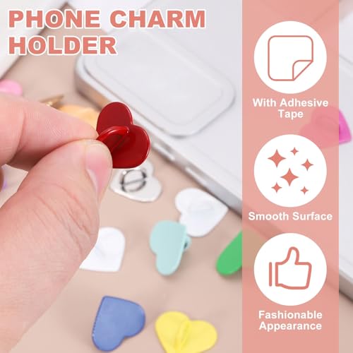 MECCANIXITY 12 Pcs Heart Phone Charm Hook, Adhesive Cell Phone Charm Holder Metal Finger Grip Loop for DIY Case Pad Tablet, White/Fruit Green/Mint Green - color: White/Fruit Green/Mint Green/Grass Green