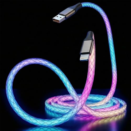 iPhone Charger, LED RGB Gradual Lightning Cable [MFi Certified ] Light up Braided Cable Fast Charging Cord Compatible with iPhone 13 12 11 Pro Max XR XS X 8 Plus SE iPad and More (Multicolored, 6FT) - size: 6 FT