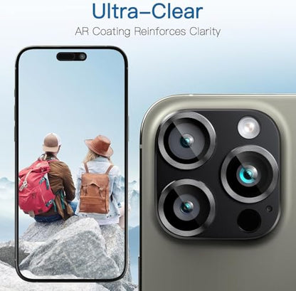 [2 Pack Camera Lens Protector for iPhone 16 Pro/16 Pro Max,9H Tempered Glass,Aviation Aluminum Plate Cover,Night Circle,No Bubble,HD Clarity,Case Friendly,Easy Installation-Black - size: for iPhone 16 Pro/16 Pro Max