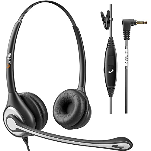 Wantek Phone Headset with Microphone Noise Cancelling,Telephone Headset 2.5mm Jack Compatible with Panasonic AT&T Uniden Cisco Linksys Grandstream Vtech Polycom Cordless Office Phones - color: Black