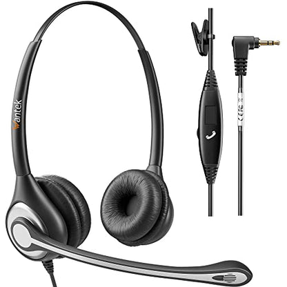 Wantek Phone Headset with Microphone Noise Cancelling,Telephone Headset 2.5mm Jack Compatible with Panasonic AT&T Uniden Cisco Linksys Grandstream Vtech Polycom Cordless Office Phones - color: Black