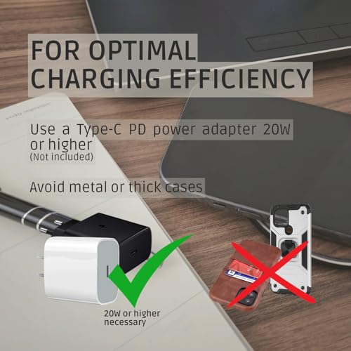 15W Wooden Wireless Charger | Stylish Design Qi Wireless Charger Station | USB Type C Cable | Compatible for iPhone 15 14 13 Pro MAX X Plus, Samsung Galaxy Ultra, Airpods