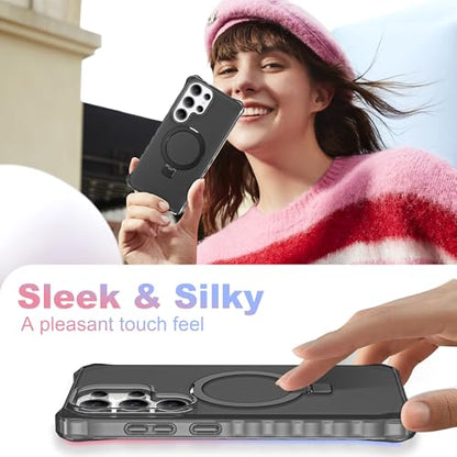 Compatible with Samsung Galaxy S24 Ultra Case 6.8'' Cute Wavy Frame with Magnetic Stand [Compatible with Mag-Safe] Military-Grade Translucent Phone Case for Women Girls, Black - color: Black, size: Samsung Galaxy S24 Ultra