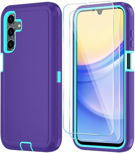 Qinmay Phone Case for Samsung Galaxy A15 5G Case with HD Screen Protector, Heavy Duty Shockproof & Dropproof 3-Layer Cover Phone Case for Galaxy A15,PurpleBlue - color: PurpleBlue, size: for Galaxy A15
