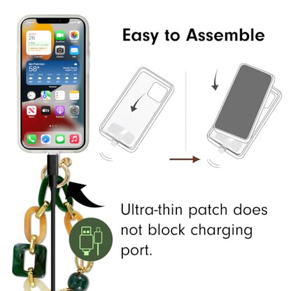 Sonix Phone Wristlet - Detachable Universal Smartphone Wrist Strap, Hands-Free Lanyard Cellphone Bracelet with Tether Tab - color: Marble & Chain Green