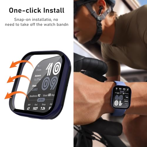Case Compatible with Amazfit Bip 6 Smart Watch 46mm, 4-Pack Hard PC Cover with HD Tempered Glass Screen Protector Anti-scratch Ultra-thin Shell for Amazfit Bip 6 (Clear+Black+Ink Blue+Green) - color: Clear+Black+Ink Blue+Green