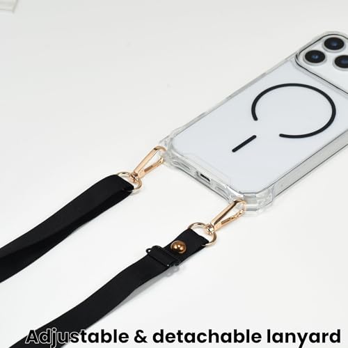 Magnetic for iPhone 17 Pro Crossbody Phone Case,Clear/Black,Clear Magnetic Soft Frame PC Back Shockproof Protective Phone Cover with Adjustable Detachable Lanyard,Compatible with MagSafe - color: Clear/Black, size: iPhone 17 Pro