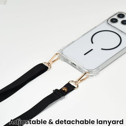 Magnetic for iPhone Air Crossbody Phone Case,Clear/Black,Clear Magnetic Soft Frame PC Back Shockproof Protective Phone Cover with Adjustable Detachable Lanyard,Compatible with MagSafe - color: Clear/Black, size: iPhone Air