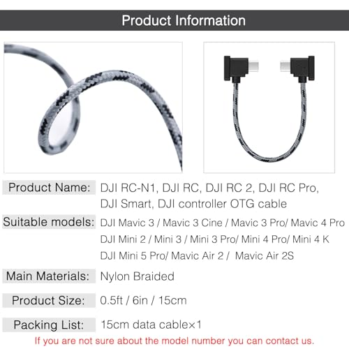 0.5FT USB C to USB C Remote Controller Cable for iPhone 17/16/15 Pro Max, DJI Mini 5/4/3 Pro, Mavic 4/3 Pro, Mini 2, Mavic Air 2/2S, RC-N1/RC 2/Pro to Tablet Cable 90 Degree OTG Data Cord Accessories - size: 0.5FT(6in), style: USB C to USB C