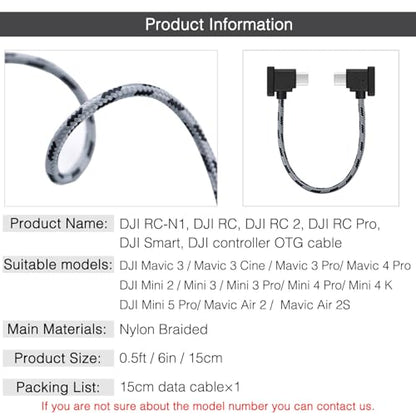 0.5FT USB C to USB C Remote Controller Cable for iPhone 17/16/15 Pro Max, DJI Mini 5/4/3 Pro, Mavic 4/3 Pro, Mini 2, Mavic Air 2/2S, RC-N1/RC 2/Pro to Tablet Cable 90 Degree OTG Data Cord Accessories - size: 0.5FT(6in), style: USB C to USB C