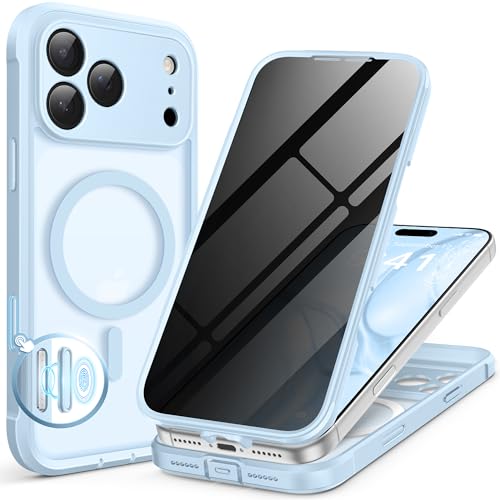 BERFY for iPhone 17 Pro Case, Compatible with MagSafe, Built-in Privacy Screen Protector, Camera Protection, Shockproof Full Body Phone Case 6.3", Translucent Light Blue - color: Light Blue, size: For Iphone 17 Pro 6.3 Inch