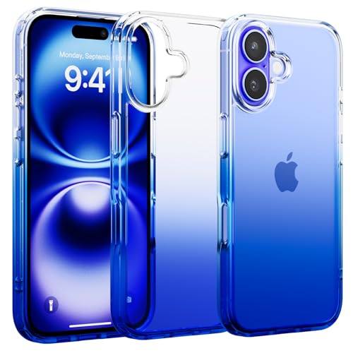 Mobnano for iPhone 16 Case, Protective Shockproof Bumpers [Not Yellowing] Anti-Scratch Transparent Slim Hard PC Back Soft TPU Frame Cover for Men Women - Gradient Blue - color: Gradient Blue
