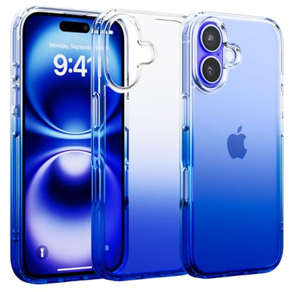 Mobnano for iPhone 16 Case, Protective Shockproof Bumpers [Not Yellowing] Anti-Scratch Transparent Slim Hard PC Back Soft TPU Frame Cover for Men Women - Gradient Blue - color: Gradient Blue