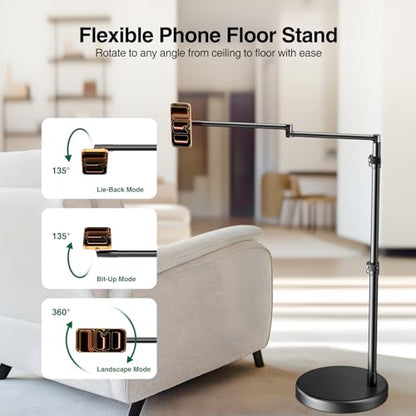 elitehood Magnetic Floor Phone Stand for Bed, Magsafe Overhead Phone Holder - size: 4" - 7" Magnetic Phone Holder