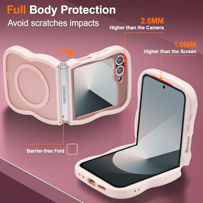 UEEBAI Magnetic for Samsung Galaxy Z Flip 5/Z Flip 6/7 FE Case, Compatible with MagSafe, Transparent Clear Wave Frame Design Soft Edge Cover Matte Shockproof Phone Case- Pink - color: Pink, size: Samsung Z Flip 7 FE/Z Flip 6/Z Flip 5 5G