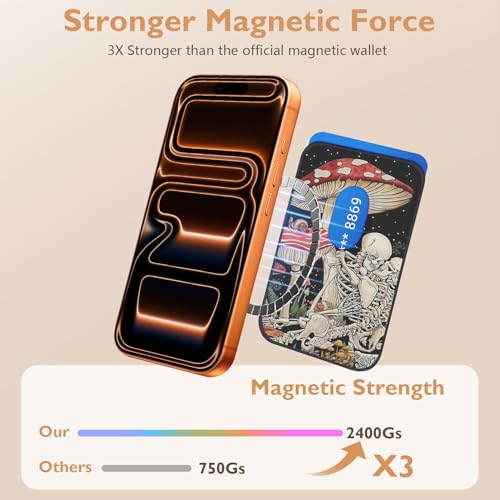 Compatible with Magsafe Wallet Magnetic Card Holder - Skull Mushroom Phone Wallets for Women Teen Girls Cute for iPhone 17/16/15/14/13/12 Series Slim for Apple Mag RFID Magnet,Fit 3 Cards - color: Skull Mushroom