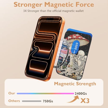 Compatible with Magsafe Wallet Magnetic Card Holder - Skull Mushroom Phone Wallets for Women Teen Girls Cute for iPhone 17/16/15/14/13/12 Series Slim for Apple Mag RFID Magnet,Fit 3 Cards - color: Skull Mushroom