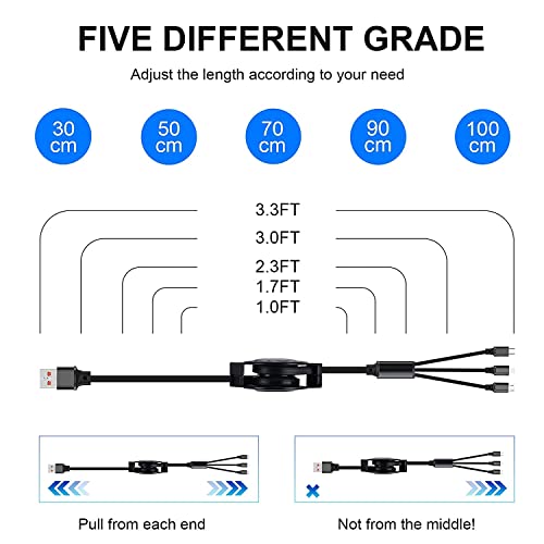 Multi Retractable Charging Cable, 3 in 1 USB Charging Cable 3 Pack