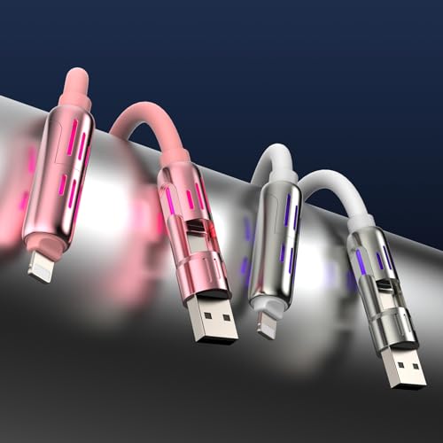 MFish 2-Pack 240W 4-in-1 Multi Charging Cable, Pink+White, 6.6FT - color: Pink+White, size: 2-Pack 6.6FT