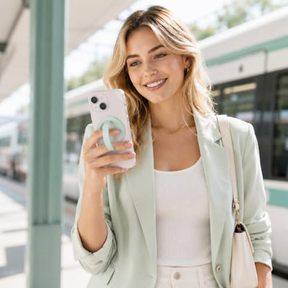 Magnetic Silicone Phone Grip | Super Strong Magnetic Design, 360° Rotation, Comfortable Grip, Compatible with iPhone 16/15/14/13/12 Series, Perfect for Selfies and Watching Videos (Light Cyan) - color: Light Cyan