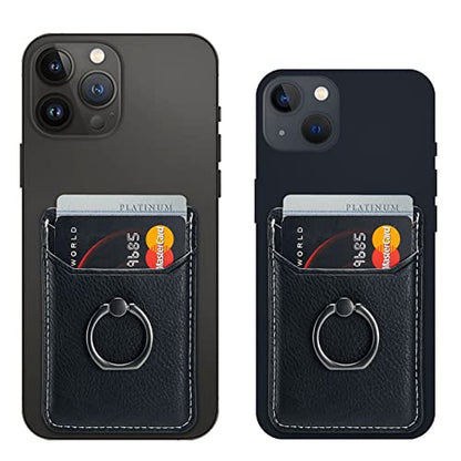 Card Holder for Phone Case 2Pc, RFID Leather Phone Wallet with Ring | Phone Wallet Stick On Back Of Phone Case.Credit Card/ID/Pocket Phone Card Holder for iPhone Andriod. Viewing Freely - color: Black+Black 2PC