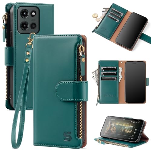 Shieldtop Compatible with Motorola Moto G 2026/2025 / G Play 2026 Wallet Case with Card Holder,Women Men RFID Blocking PU Leather Flip Phone Case Wrist Strap Zipper Credit Card Slots,Blue Green - color: Blue Green, size: Moto G 2026 / 2025 / G Play 2026 -