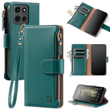 Shieldtop Compatible with Motorola Moto G 2026/2025 / G Play 2026 Wallet Case with Card Holder,Women Men RFID Blocking PU Leather Flip Phone Case Wrist Strap Zipper Credit Card Slots,Blue Green - color: Blue Green, size: Moto G 2026 / 2025 / G Play 2026 -