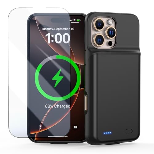 Battery Case for iPhone 16 Pro Max, Ultra-Slim 7000mAh Portable Extended Charging Charger Case [2026 Upgraded] w/Tempered Glass Film for iPhone 16 Pro Max-6.9 inch,Black