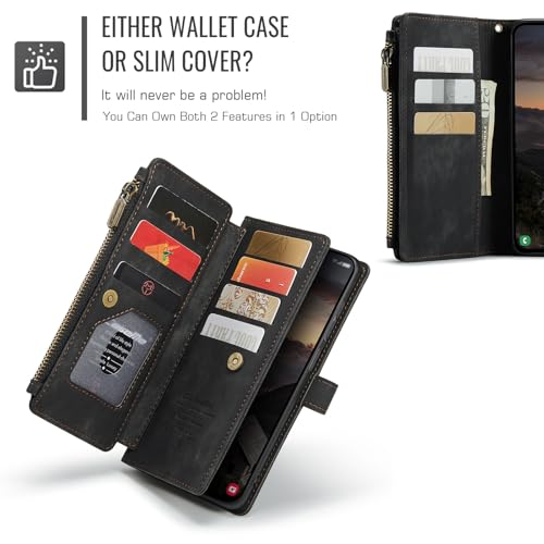 Compatible with Samsung Galaxy S26 Wallet Case,with Card Holder Kickstand Magnetic Zipper Pocket Lanyard Strap Wristlet,Leather Flip Case Wallet for Samsung Galaxy S26 5G 6.3 Inch (Black) - color: Black, size: S26 6.3 Inch