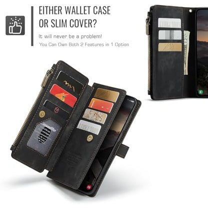 Compatible with Samsung Galaxy S26 Wallet Case,with Card Holder Kickstand Magnetic Zipper Pocket Lanyard Strap Wristlet,Leather Flip Case Wallet for Samsung Galaxy S26 5G 6.3 Inch (Black) - color: Black, size: S26 6.3 Inch