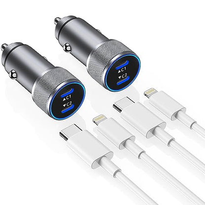 iPhone Car Charger, [2 Pack] Dual Port USB C Fast Charger Car Power Adapter - color: Black