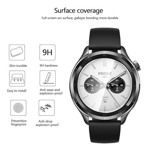 Anoowkoa 4 Pack Premium Screen Protector for Xiaomi Watch S4[NotvXiaomi Watch S4 Sport] Tempered Glass Film，9H Hardness,Ultra Resistant,Anti-Fingerprints,No Bubbles,HD-Clear,Easy Install - color: Xiaomi Watch S4
