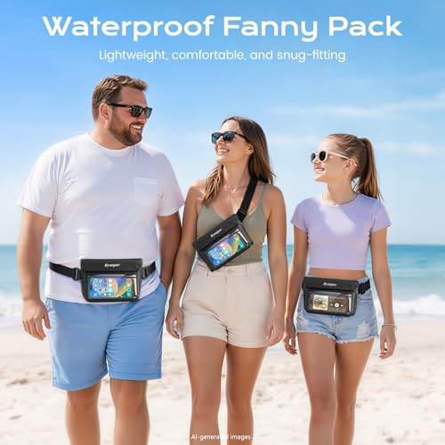 Rynapac 2 Pack Waterproof Fanny Pack, IPX8 Double Space Phone Pouch Dry Bag | Touch Screen, Waterproof Bags for Phone Passport Wallet Purse Women Men, Beach Cruise Swimming Kayaking Essentials - color: Black+Black