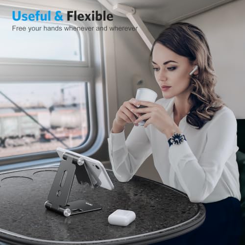 OMOTON Foldable Cell Phone Stand, C4 Portable Aluminum Phone Holder - color: Black