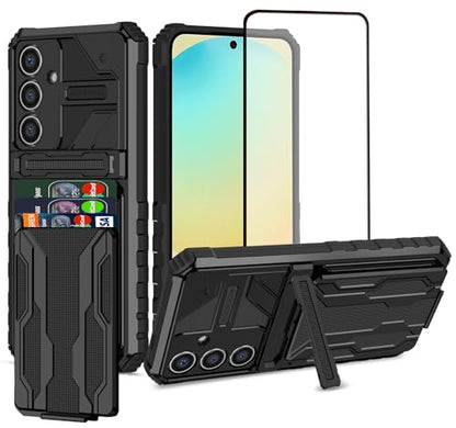 for Samsung Galaxy S24 FE Wallet Case with Card Holder, Black | Detachable Card Holder, Built-in Kickstand, with Screen Protectors, Military Grade, Full Body Shockproof - size: for Galaxy S24 FE - 6.7''