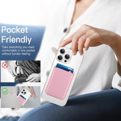 Compatible with MagSafe Wallet, Leather TPU Protective, Pink - color: Pink