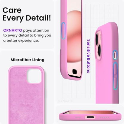 ORNARTO Compatible with iPhone 15 Case 6.1, Slim Liquid Silicone 3 Layers Full Covered Soft Gel Rubber Phone Case, Anti-Scratch Shockproof Protective Cover 6.1 Inch, Cherry Blossom - color: Cherry Blossom