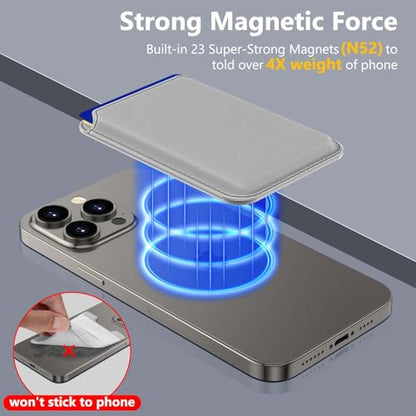 Upgraded MagSafe Wallet, Magnetic Phone Wallet 3 Cards Holder, 23 Magnets, Credit Card RFID Blocking, Slim Leather, Magnetic Wallets for iPhone 17/16/15/14/13/12 Series-Grey - color: Grey