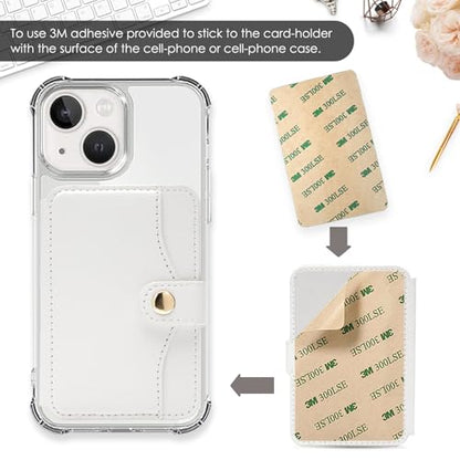 M-Plateau Phone Wallet Stick On, Small Card Holder for Phone Case with Snap Closure and Leather Phone Card Holder for Most Smartphones (White) - color: White