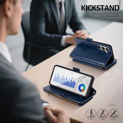 for Samsung Galaxy S26 Wallet Case with Card Holder RFID Blocking PU Leather Zipper Phone Case Flip Folio Protective Cover Wrist Strap Credit Card Slots Kickstand Men Women,Dark Blue - color: Dark Blue, size: Samsung Galaxy S26 - 6.3"