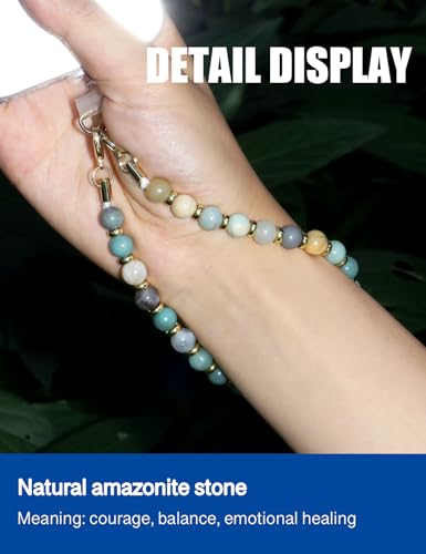 Handmade Beaded Charm Cell Phone Camera Lanyard, Wrist Strap with Natural Gemstone Beads,Phone Chain String, Keychain Decor for Wallet (Amazonite) - style: Amazonite