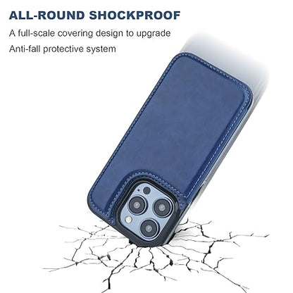 ONETOP for iPhone 15 Pro Wallet Case with Credit Card Holder,Blue | Kickstand,ID/Cash Holder,Case Wallet with Card Slots,Double Magnetic Clasp,Durable PU Leather Shockproof Cover for Women Men - color: Blue