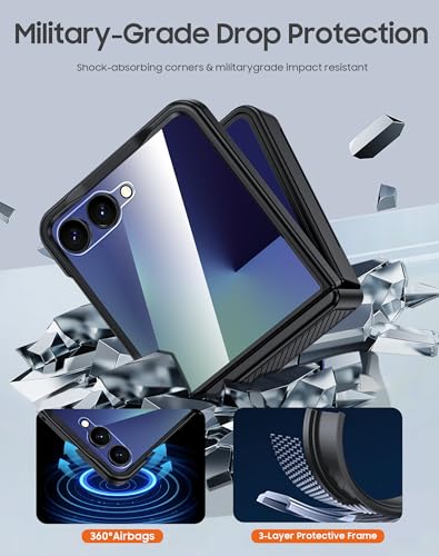 GooseBox for Samsung Galaxy Z Flip 7 Case Wallet RFID Card Holder&Hinge Protection&HD Screen Protector, Full Body Shockproof Cover for Galaxy Z Flip 7(Black) - color: Flip7-Black