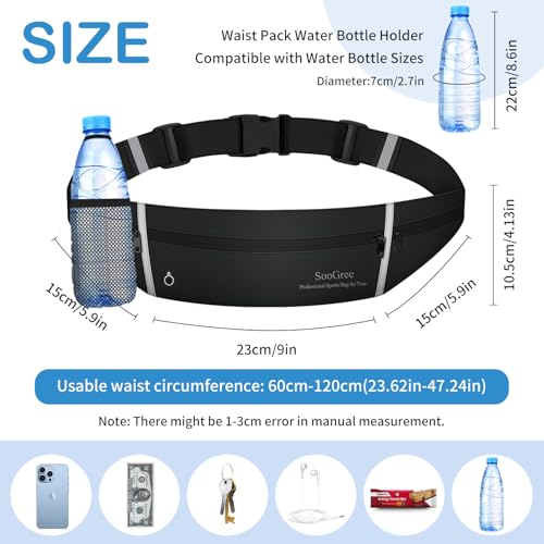 SooGree Slim Running Belt Sport Fanny Pack, Reflective Waist Pack, Waterproof Phone Holder, Jogging Pouch for Phone Money, Black - color: Black