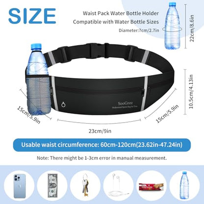 SooGree Slim Running Belt Sport Fanny Pack, Reflective Waist Pack, Waterproof Phone Holder, Jogging Pouch for Phone Money, Black - color: Black