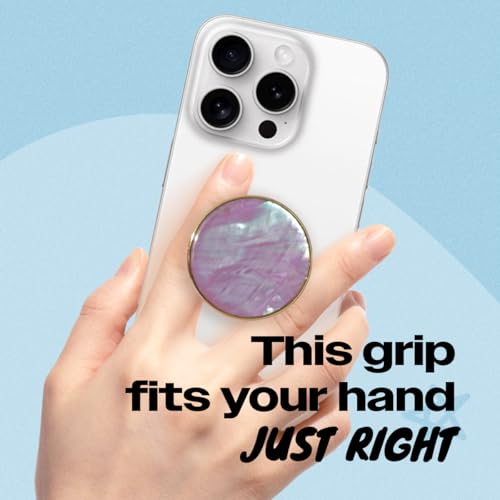 On The Grip Universal Phone Grip & Stand, Genuine Natural Gemstone/Seashell, Strong Adhesive Finger Holder, Collapsible Socket for iPhone, Samsung Galaxy, Kindle and Tablets (Violet)