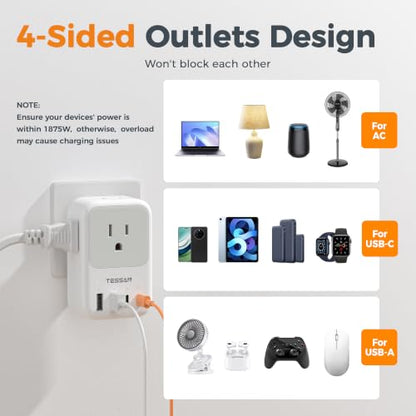 TESSAN USB C Charger Block 20W PD, Fast Charging Adapter with Foldable Plug - color: Grey, size: 2 USB-C/A